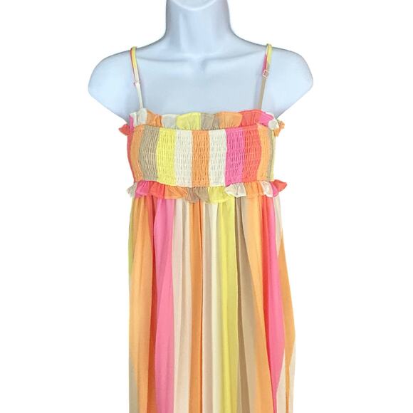Vici Rainbow Maxi Dress Size S Smocked Cutout Pleated Resort Style - Picture 8 of 11